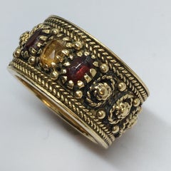 Art Deco 14K gold band Garnet Citrine extensive bead work size 5.75