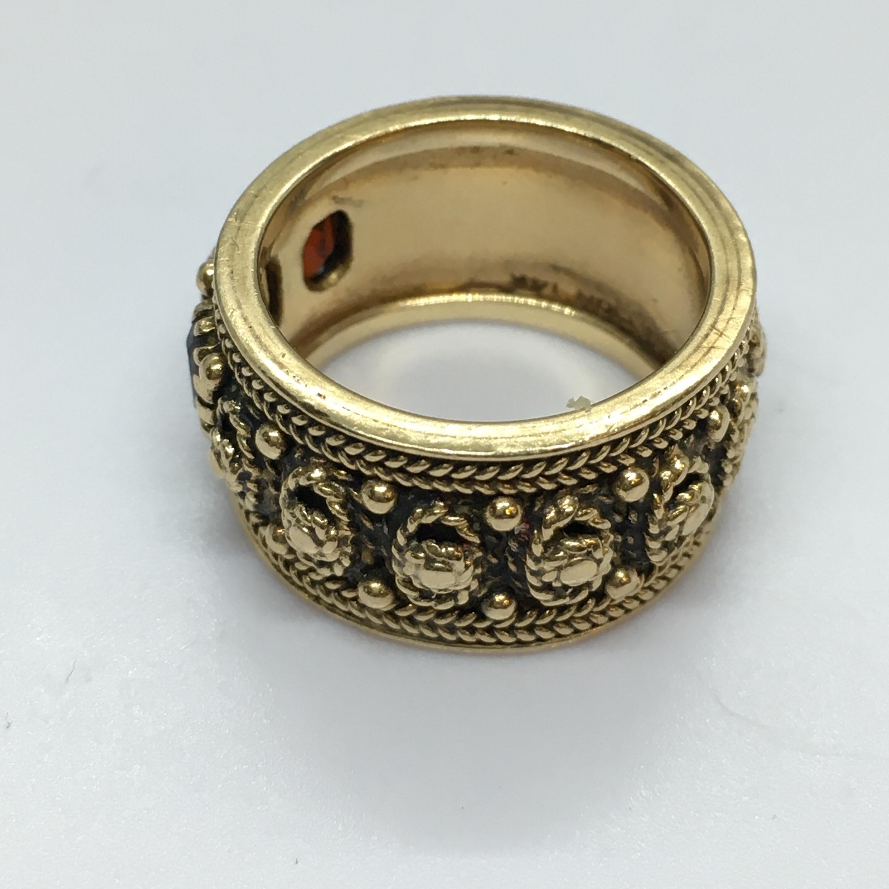 Art Deco 14K Goldband Granat Citrin umfangreiche Perlenarbeit Größe 5,75 für Damen oder Herren im Angebot
