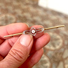 Art Deco 14K Gold Bar Brooch with Old-Cut and Rose-Cut Diamonds