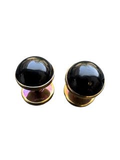 Art Deco 14K Gold Black Onyx Dress Set Cufflinks Studs Buttons, W.A. McLaughlin