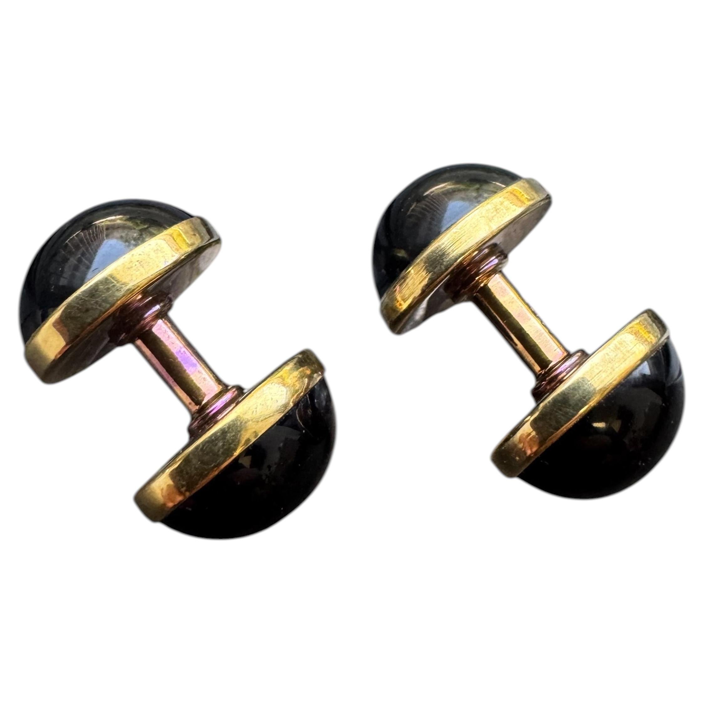 Art Deco 14K Gold Black Onyx Dress Set Cufflinks Studs Buttons, W.A. McLaughlin