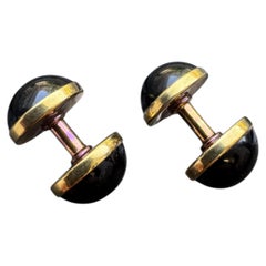 Art Deco 14K Gold Black Onyx Dress Set Cufflinks Studs Buttons, W.A. McLaughlin