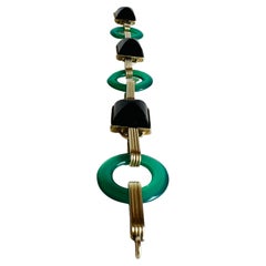 Art Deco 14k Gold Black Onyx Sugarloaf Green Chrysoprase Retro Bracelet