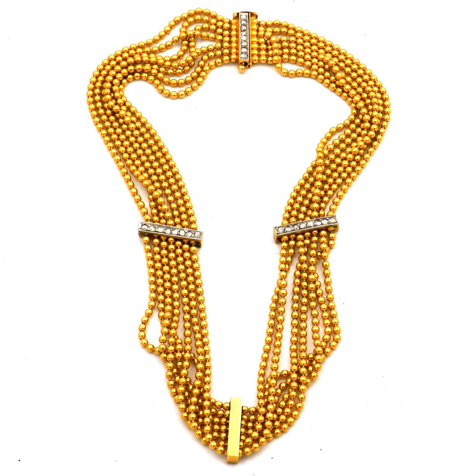 Art Deco 14K Gold Diamant Collier de Chien Choker Halskette, um 1910 (Rosenschliff) im Angebot