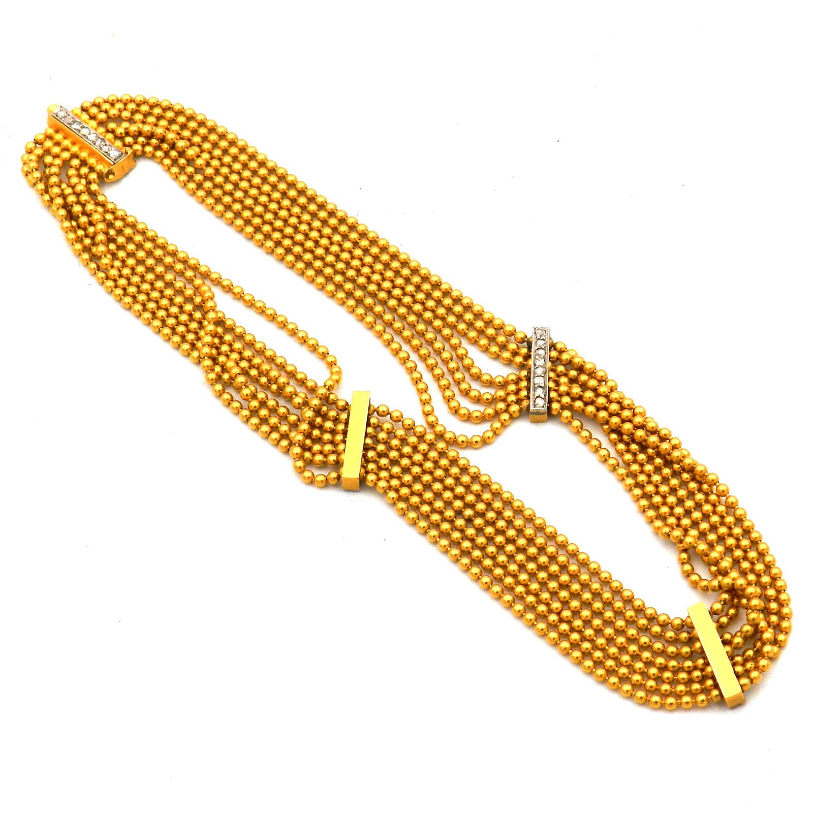 Art Deco 14K Gold Diamant Collier de Chien Choker Halskette, um 1910 im Zustand „Gut“ im Angebot in Goettingen, DE