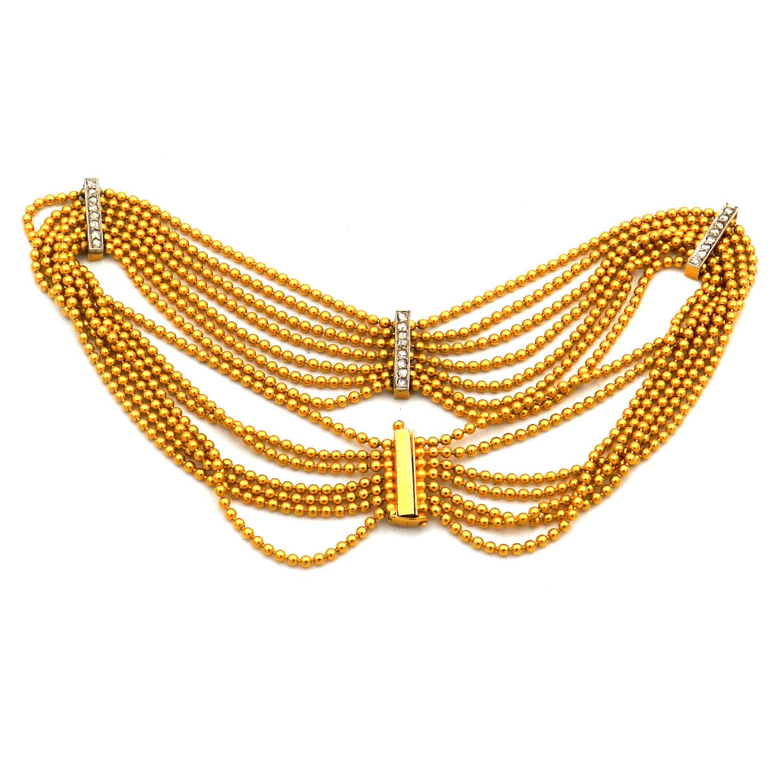 Art Deco 14K Gold Diamant Collier de Chien Choker Halskette, um 1910 Damen im Angebot
