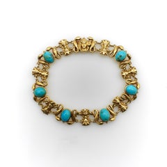 Art Deco 14K Gold Egyptian Revival Bracelet with Turquoise Cabochons