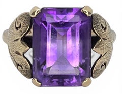 Art Deco 14K Gold Emerald-Cut Amethyst Ring
