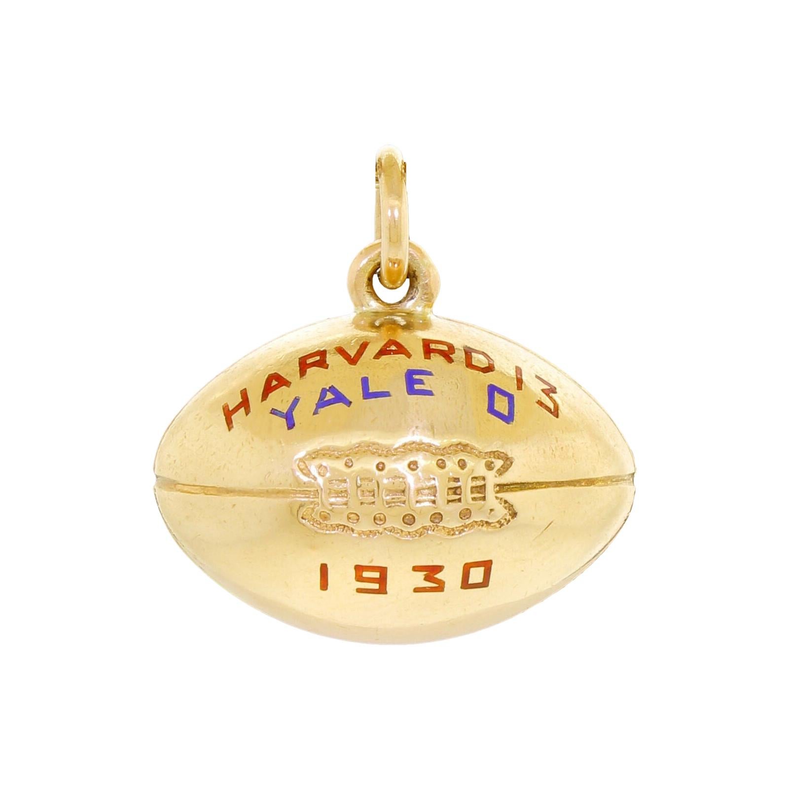Art Deco 14k Gold Enamel 1930 Harvard Yale University Football Charm Pendant