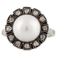 Art Deco 14k Gold Mabe Pearl Diamond Ring, Circa 1930s, Size 5.75