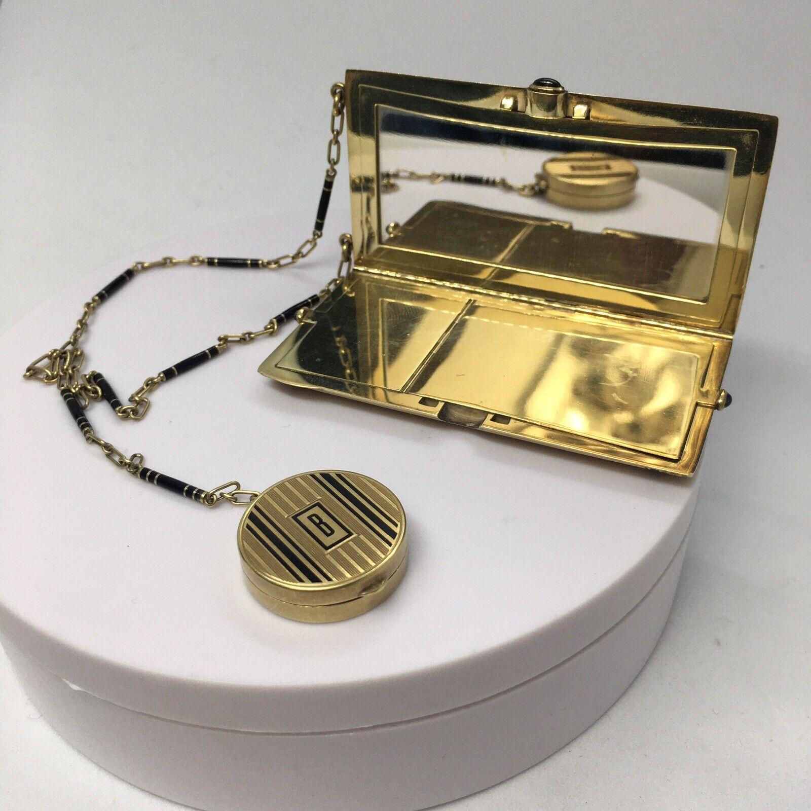 Art déco Art Deco 14K GOLD Makeup Case Compact Powder Rouge 1930s American made 99.2 Gr en vente