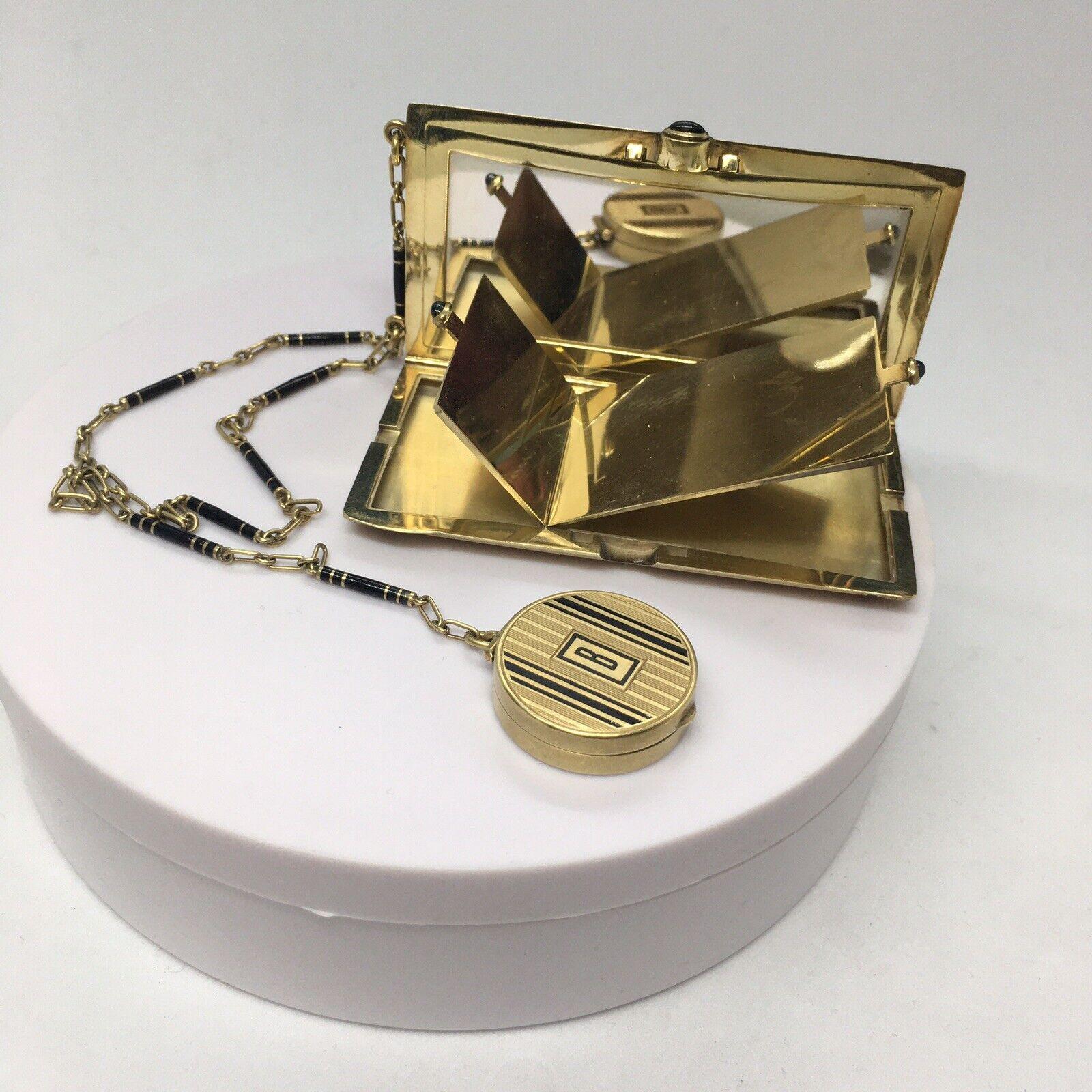 Art Déco Art Deco 14K GOLD Makeup Case Compact Powder Rouge 1930s American made 99.2 Gr in vendita