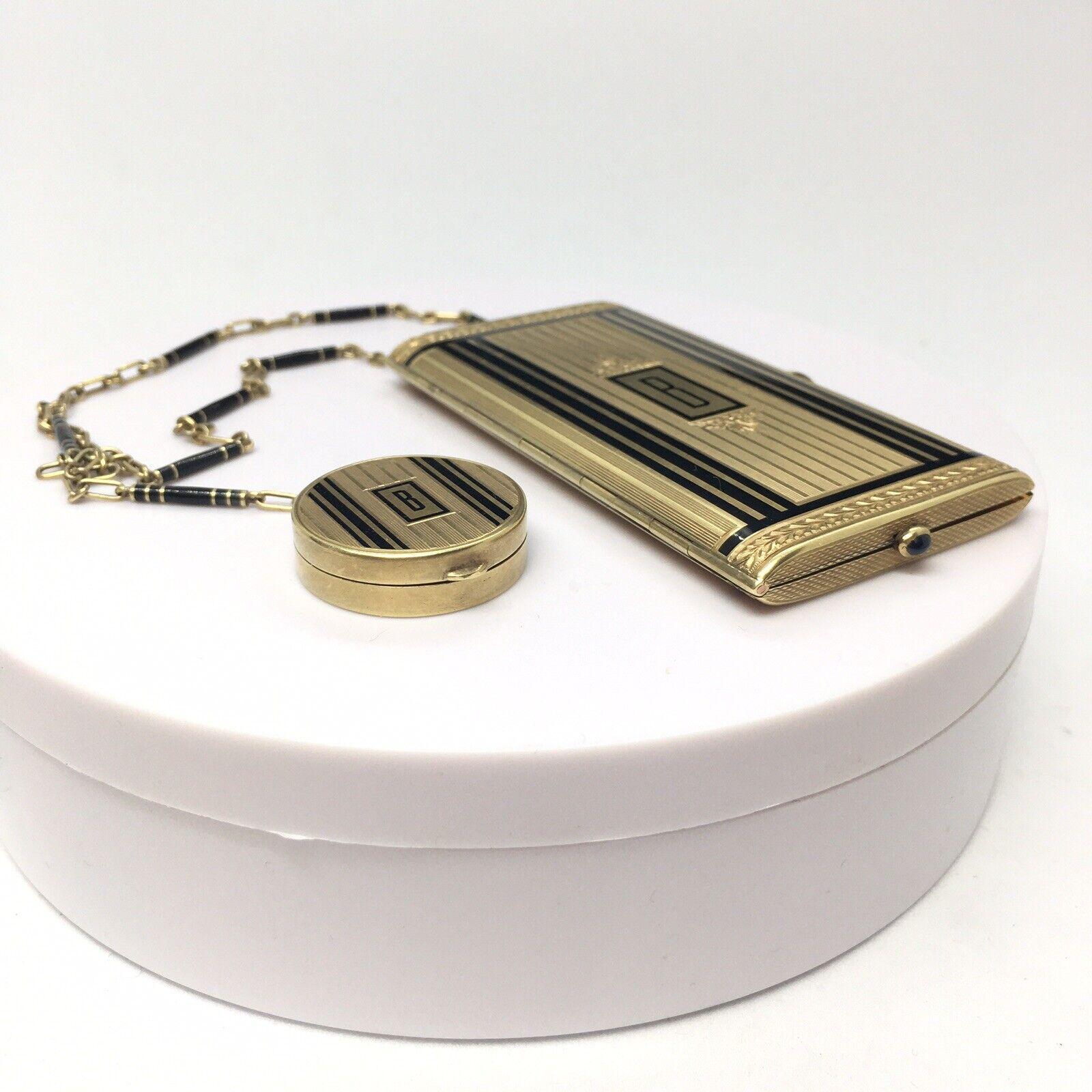 Donna Art Deco 14K GOLD Makeup Case Compact Powder Rouge 1930s American made 99.2 Gr in vendita
