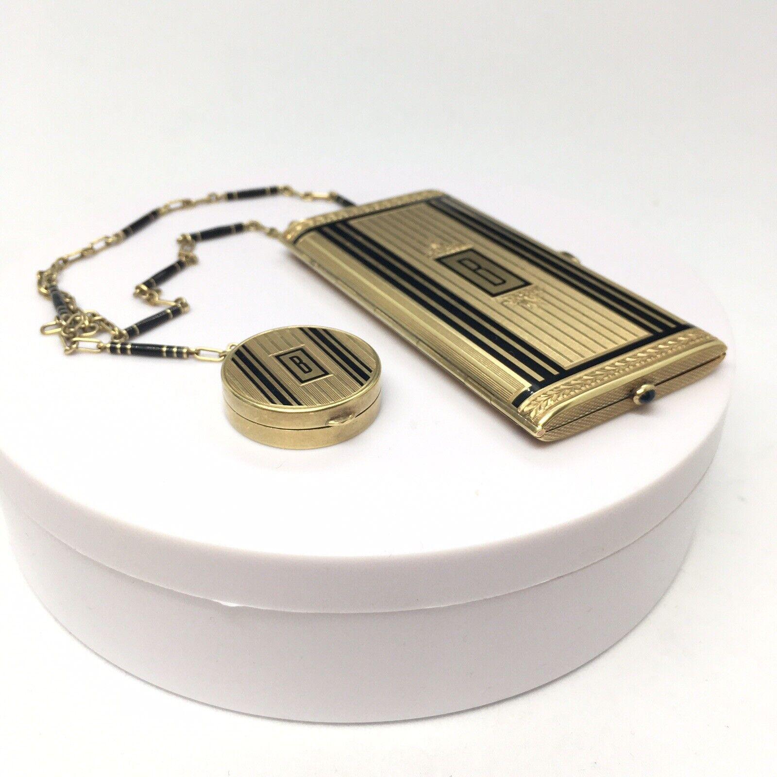 Art Deco 14K GOLD Makeup Case Compact Powder Rouge 1930s American made 99.2 Gr en vente 3