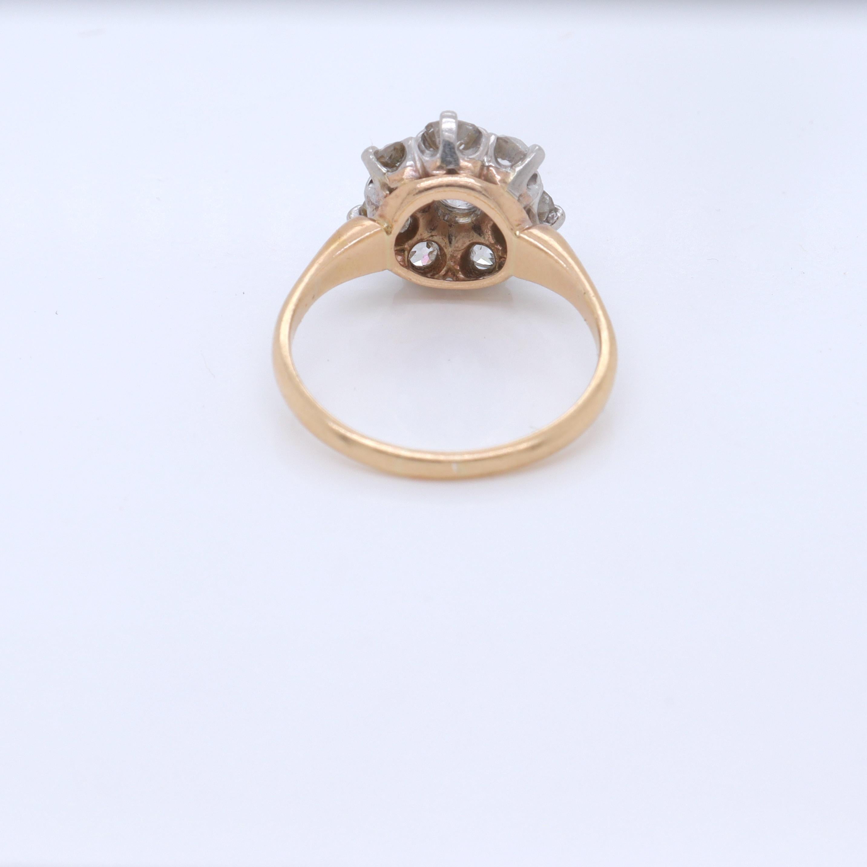 Women's Art Deco 14K Gold & Old European Cut Diamond Cluster Cocktail Ring