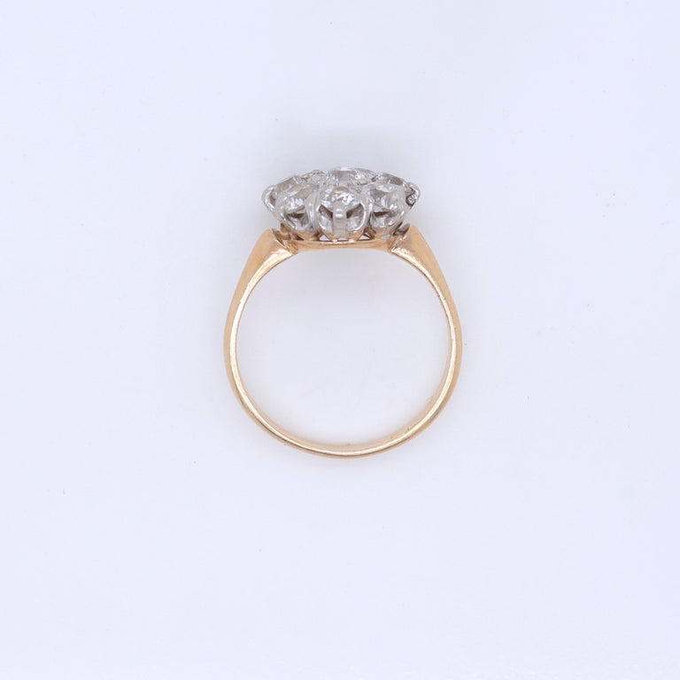 Art Deco 14K Gold and Old European Cut Diamond Cluster Cocktail Ring ...