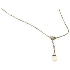 Art Deco 14 Karat Gold Pearl Pendant Necklace