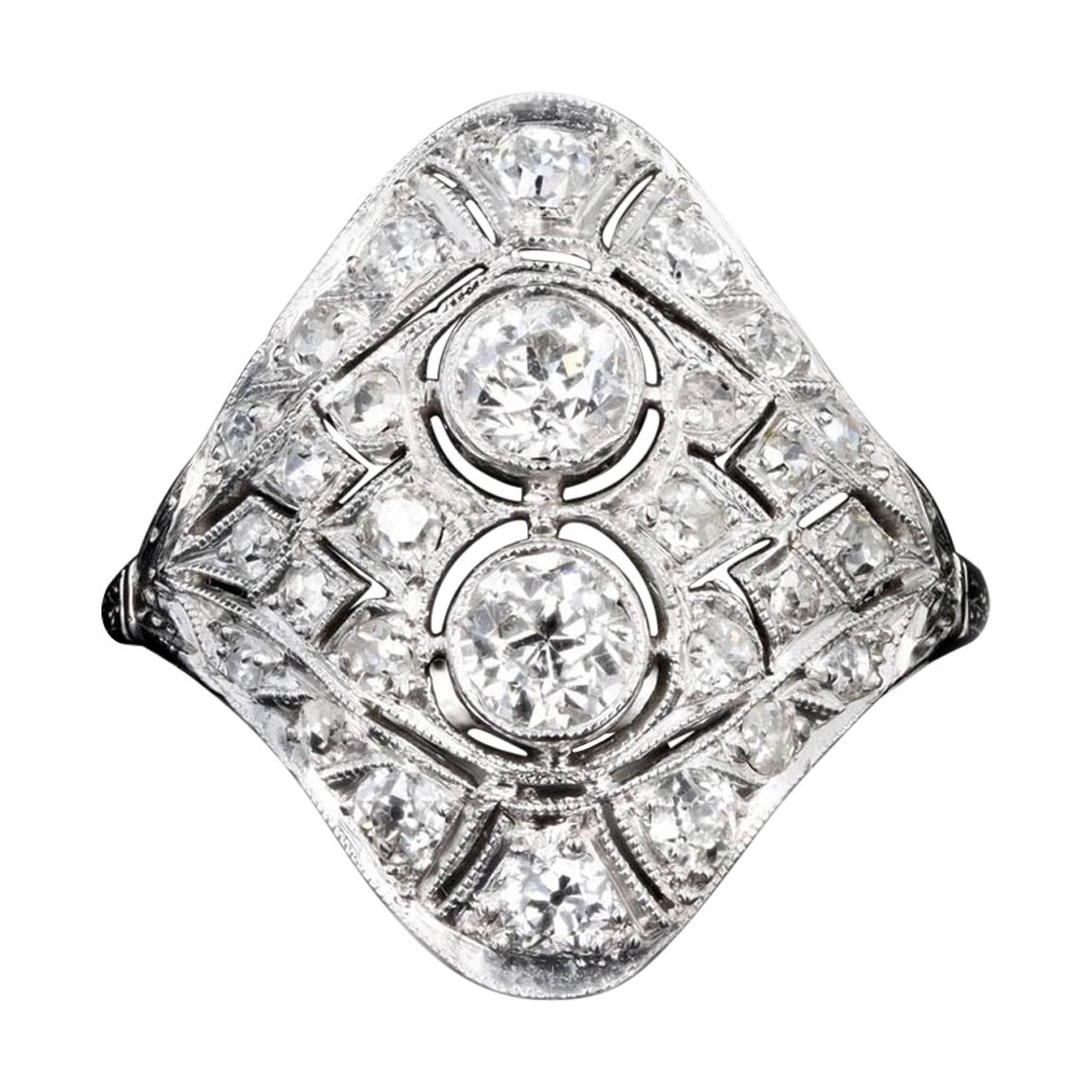 Art Deco 14K Gold & Platinum .68 Carat Total Weight Old European Cut Diamond