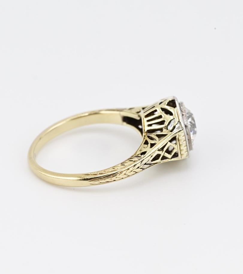 Art déco Bague de fiançailles Art Déco en or 14K Platine Diamant .80ct VS-SI1 Taille 5.5 en vente