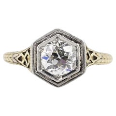 Art Deco 14K Gold Platinum Diamond Engagement Ring .80ct VS-SI1 Size 5.5