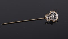 Art Deco 14K Gold & Platinum Diamond Stick Pin Old Euro Cut Antique Lapel Tie