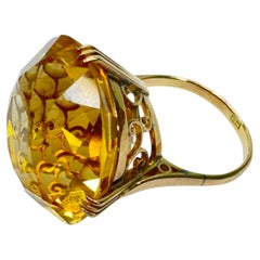 Art Deco 14k Gold Round Citrine Faceted Ring, United States, 1950s