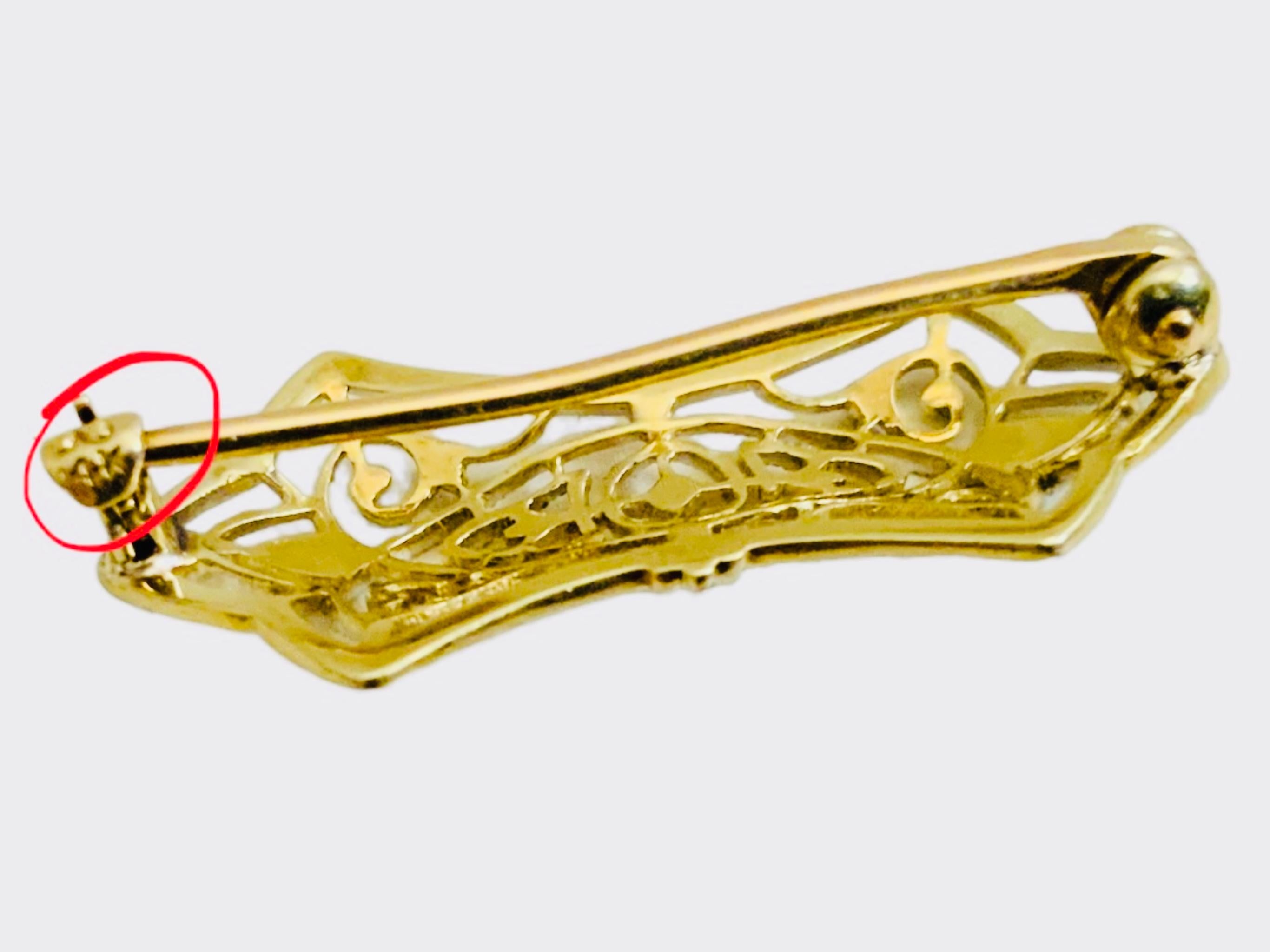 Art Deco 14K Gold Small Filigree Brooch/Pin For Sale 6