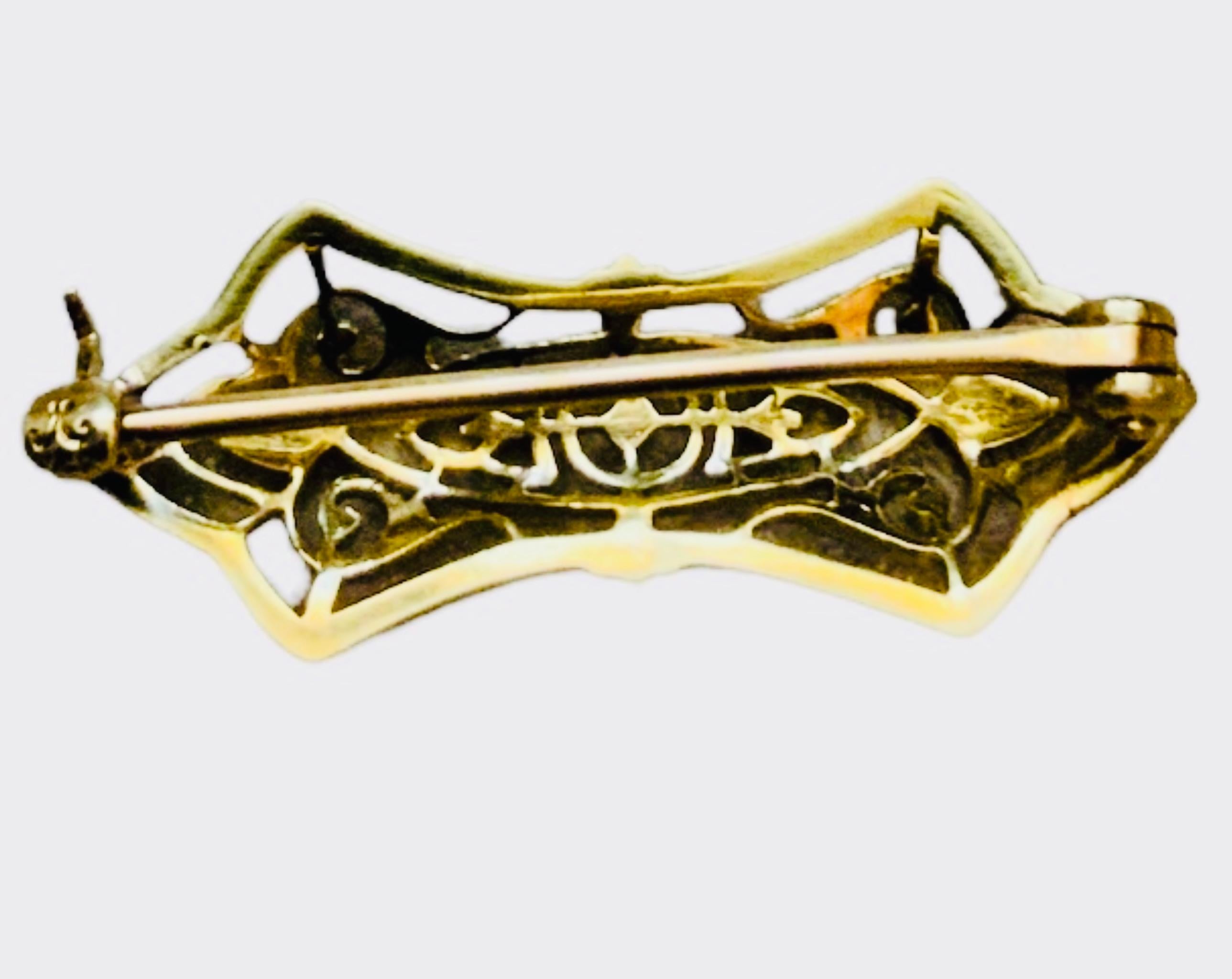Art Deco 14K Gold Small Filigree Brooch/Pin For Sale 7