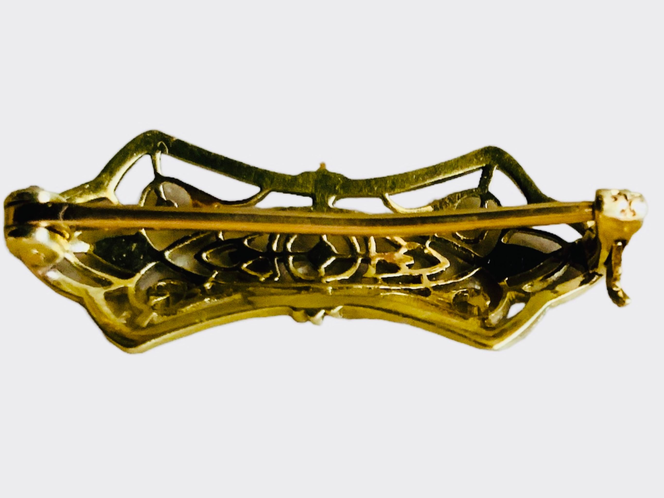Art Deco 14K Gold Small Filigree Brooch/Pin For Sale 8