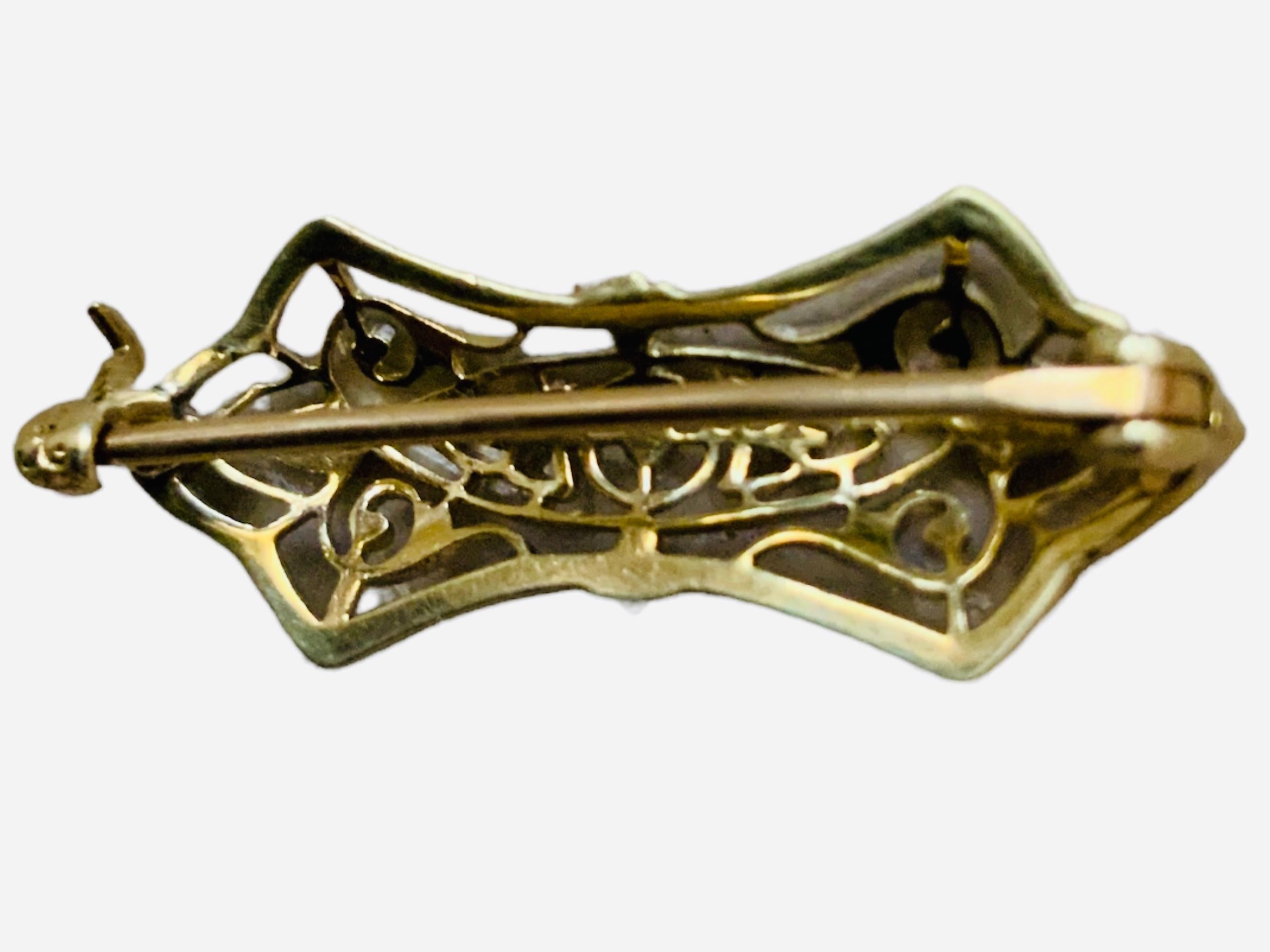 Women's or Men's Art Deco 14K Gold Small Filigree Brooch/Pin For Sale