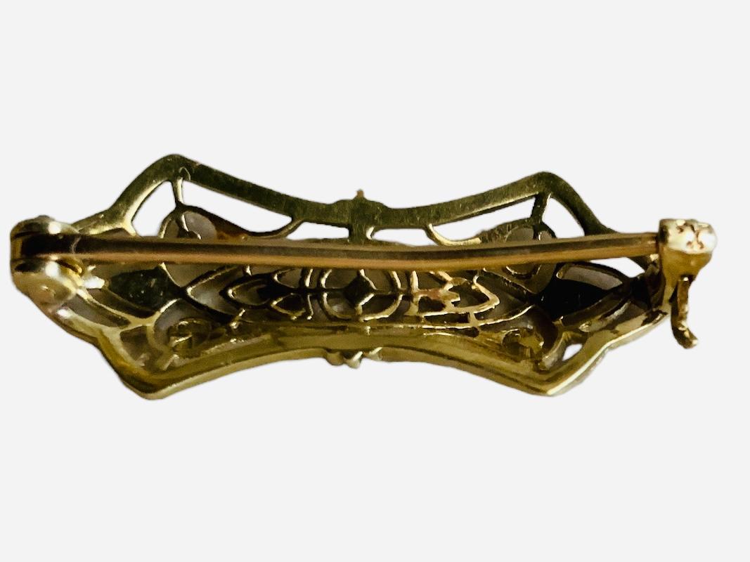 Art Deco 14K Gold Small Filigree Brooch/Pin For Sale 2