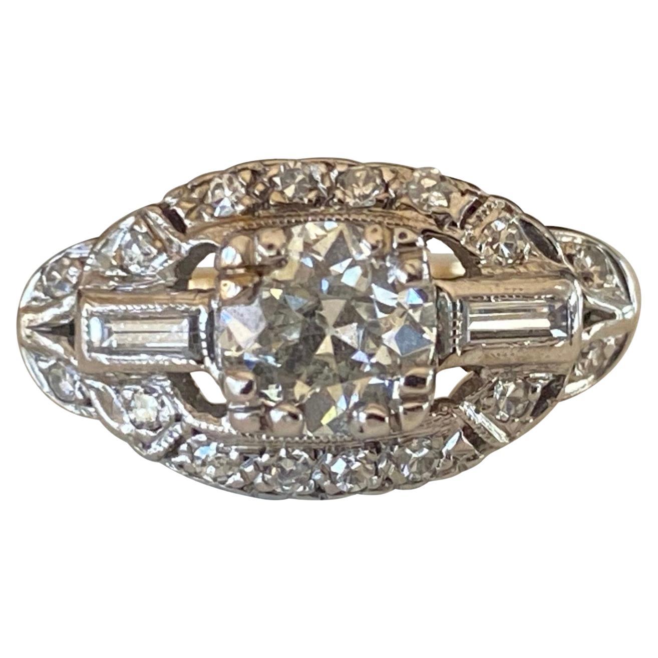 Art Deco 14K Gold Two-Tone Diamond Engagement Ring