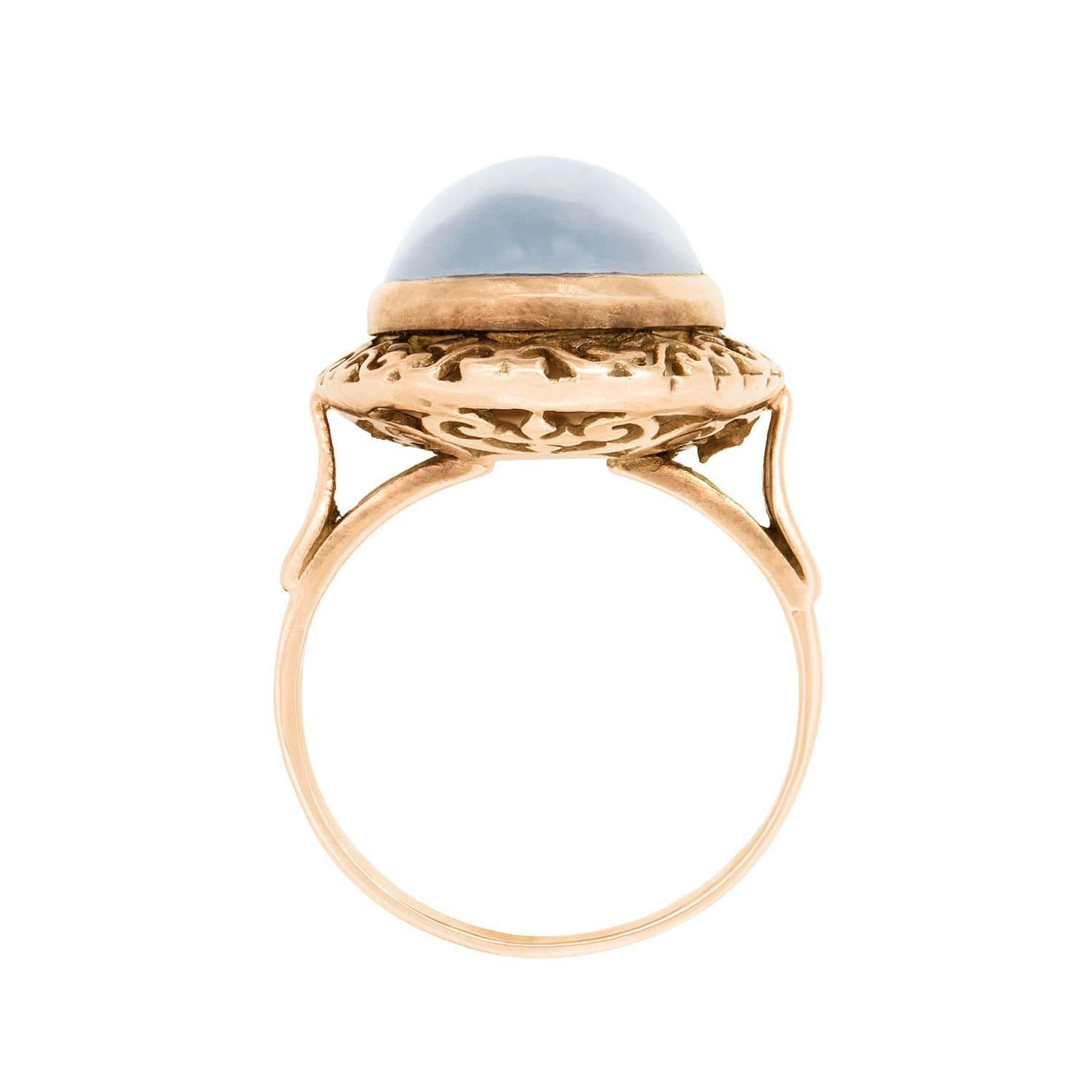 Women's or Men's Art Deco 14k Moonstone Statement Ring For Sale