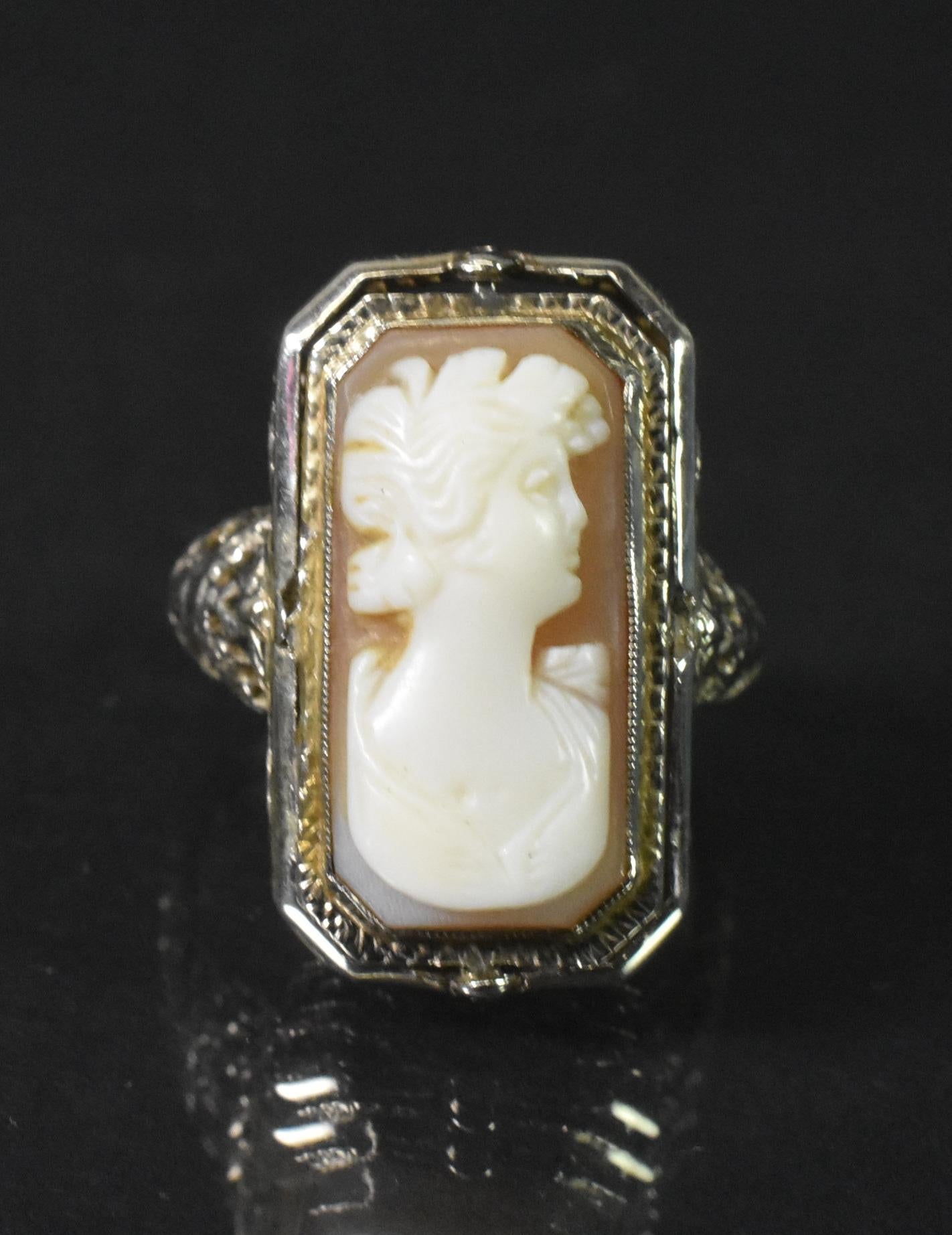 Art Deco 14k Onyx and Diamond Cameo Flip Reversible Ring, Size 6 3/4 2