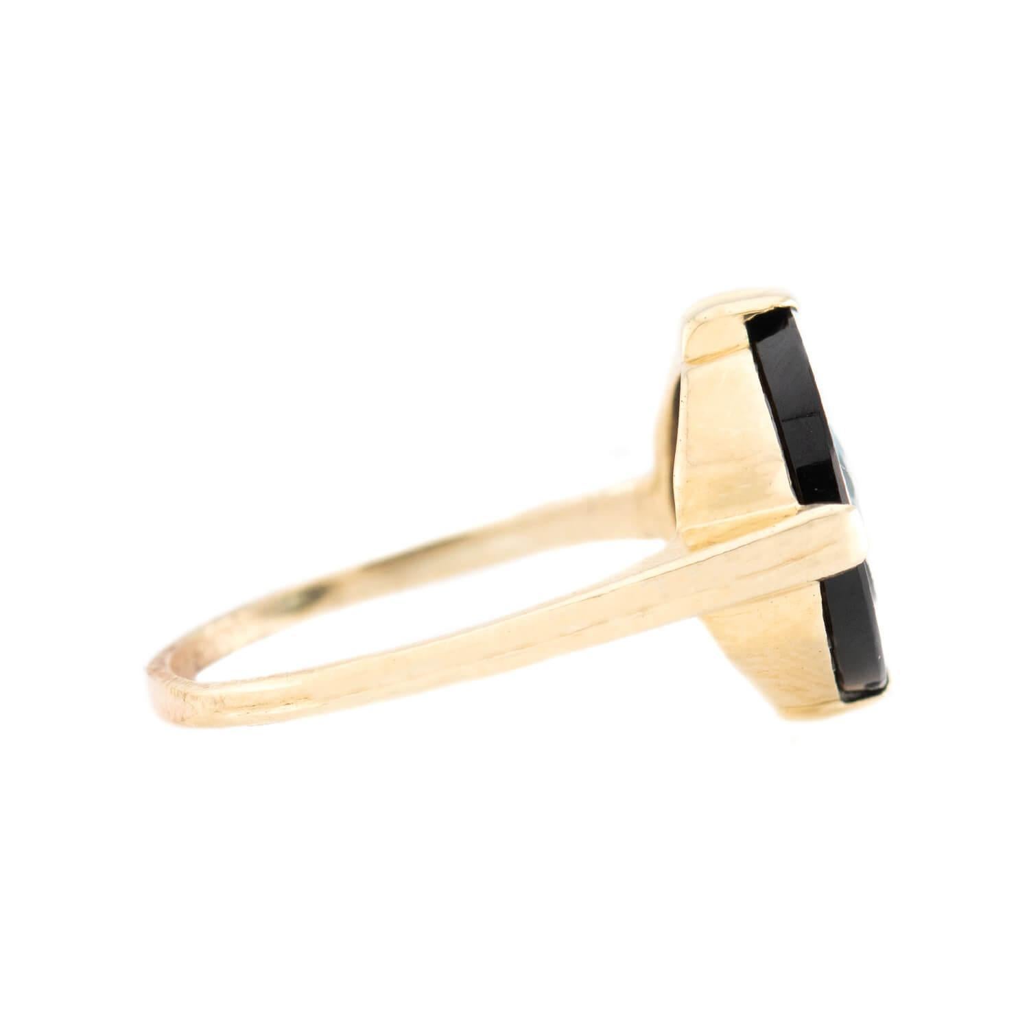 Uncut Art Deco 14k Onyx and Zircon Ring For Sale