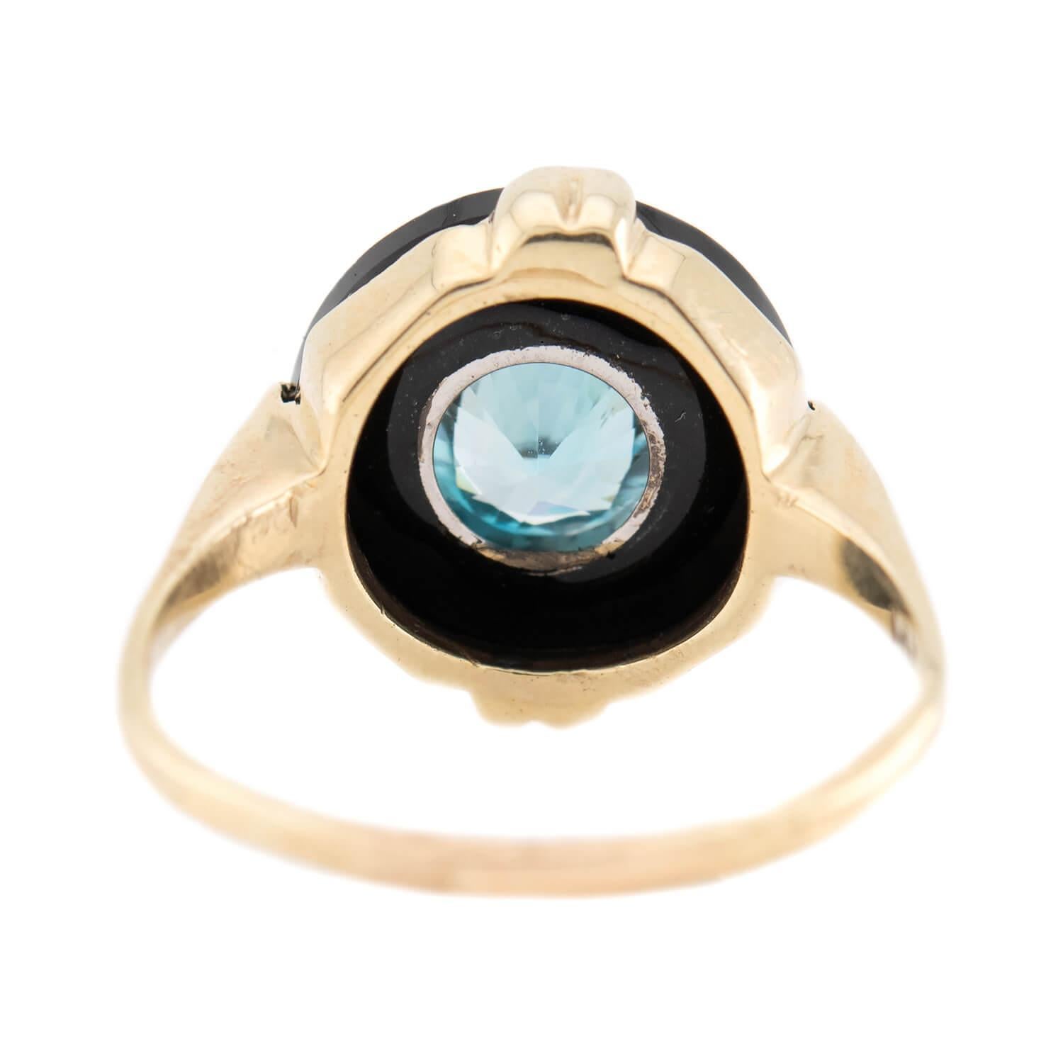 Women's Art Deco 14k Onyx and Zircon Ring For Sale