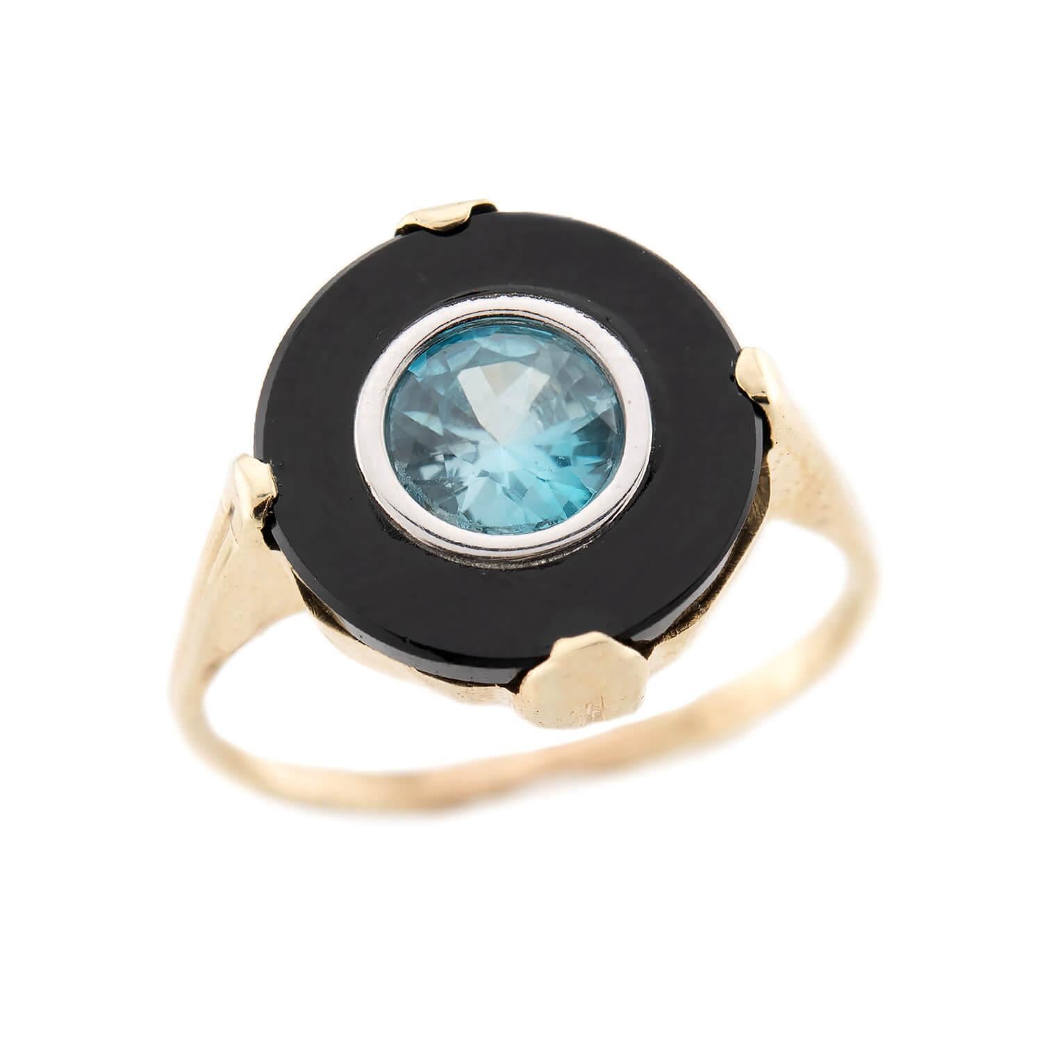Art Deco 14k Onyx und Zirkon-Ring