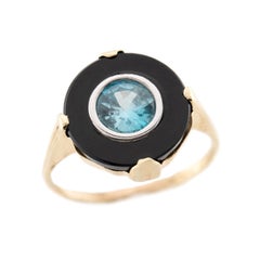 Bague Art déco en onyx et zircon 14 carats