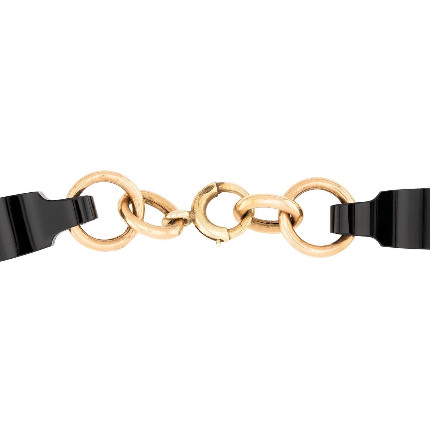 Grezzo Collana Art Deco 14k A Link in Onice in vendita