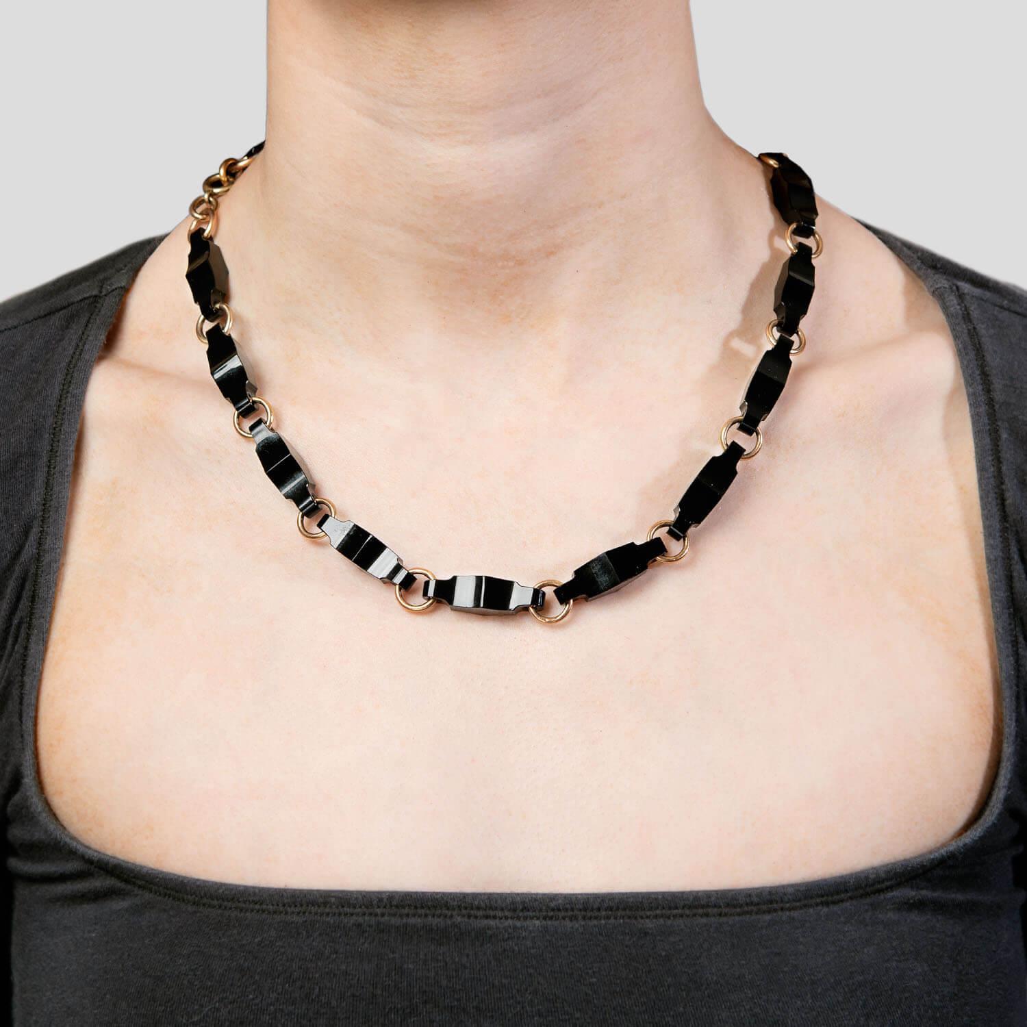 Collana Art Deco 14k A Link in Onice In condizioni buone in vendita a Narberth, PA