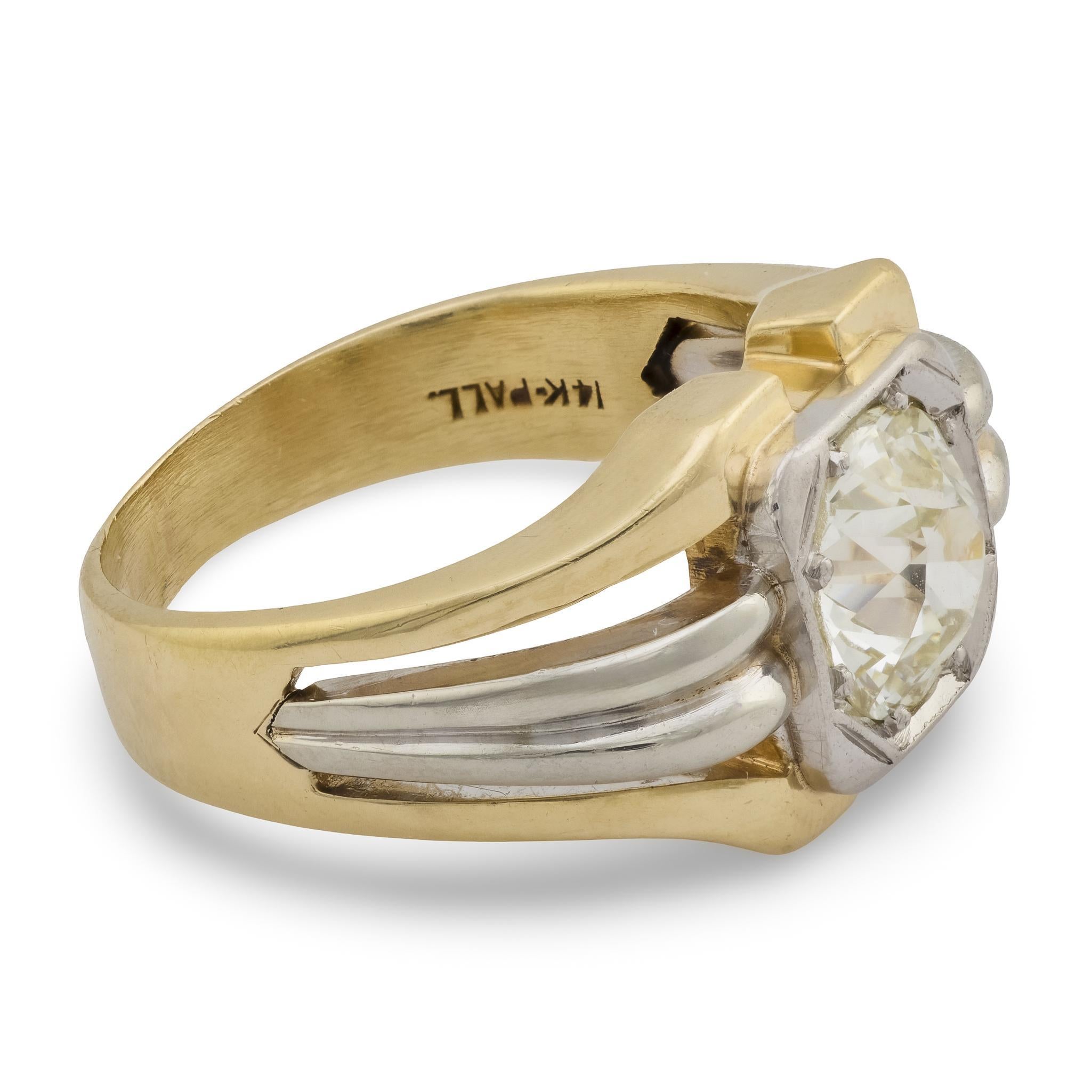 Art Déco Anello di fidanzamento con diamante Art Deco 14k/Palladio 2,5ct in vendita