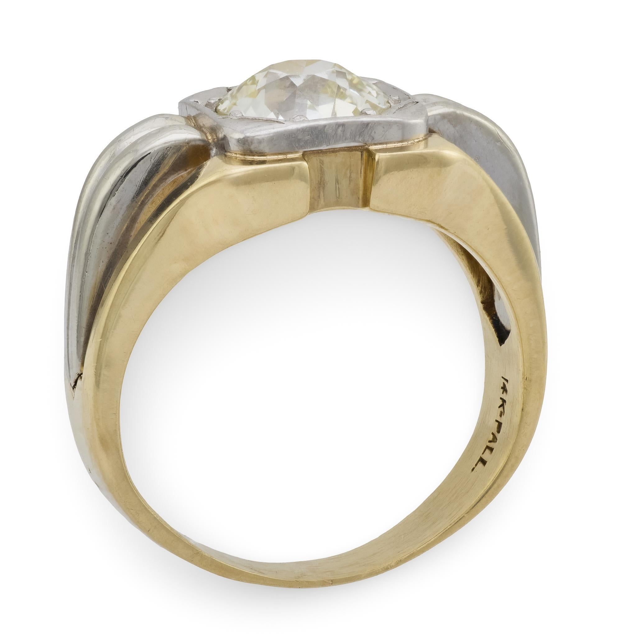 Taglio antico europeo Anello di fidanzamento con diamante Art Deco 14k/Palladio 2,5ct in vendita