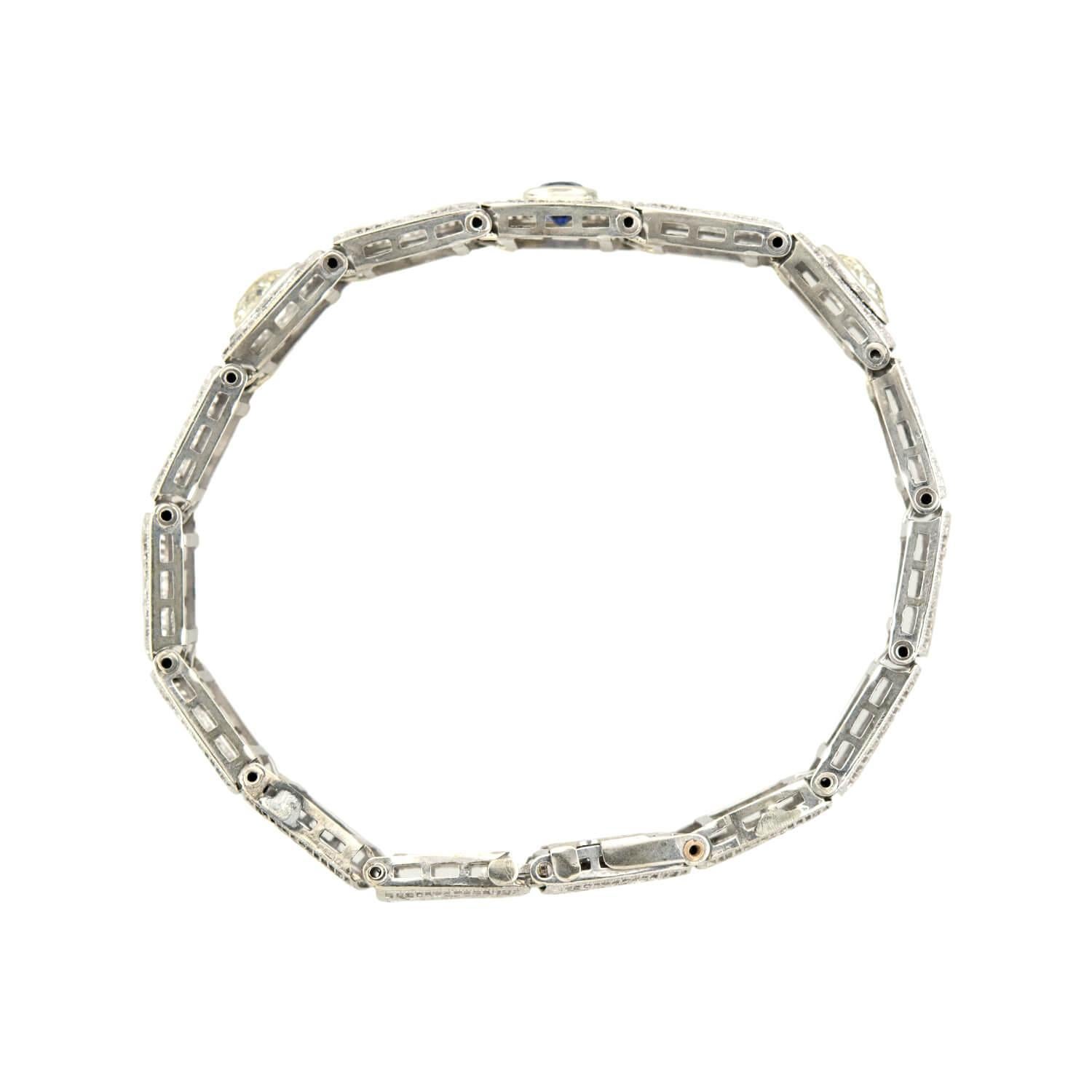Taille poire Art Deco 14k Bracelet en filigrane avec diamants et saphirs taille poire en vente