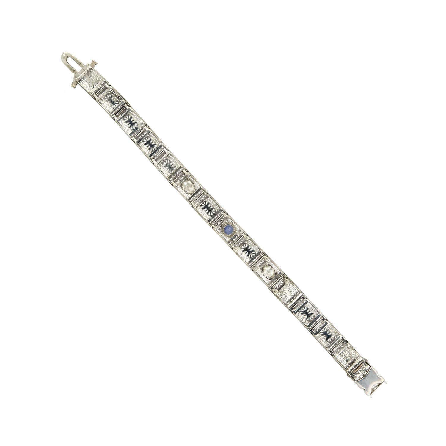 Art Deco 14k Bracelet en filigrane avec diamants et saphirs taille poire Bon état - En vente à Narberth, PA