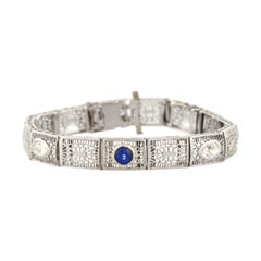 Art Deco 14k Bracelet en filigrane avec diamants et saphirs taille poire