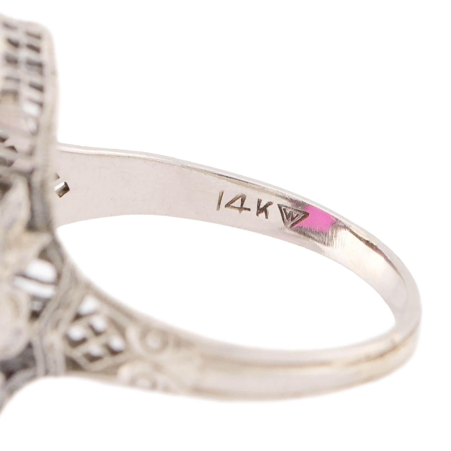 Art Deco 14k Pink Glass Ring im Angebot 1