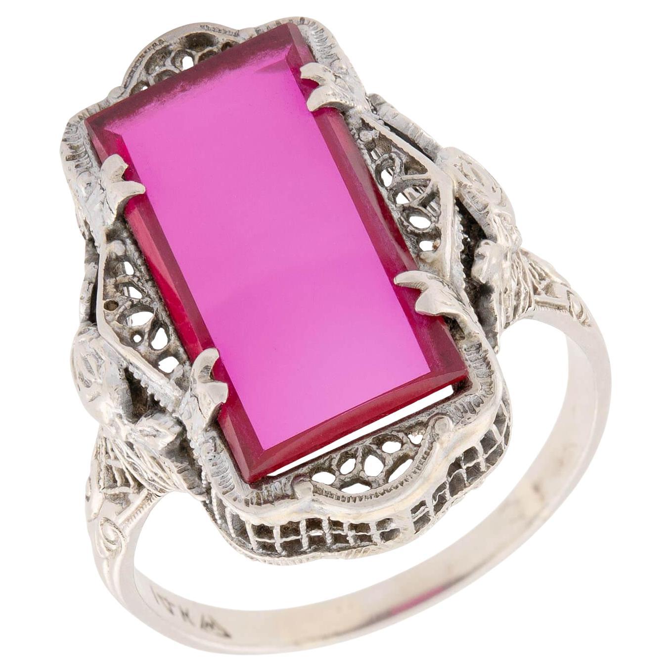 Art Deco 14k Pink Glass Ring im Angebot
