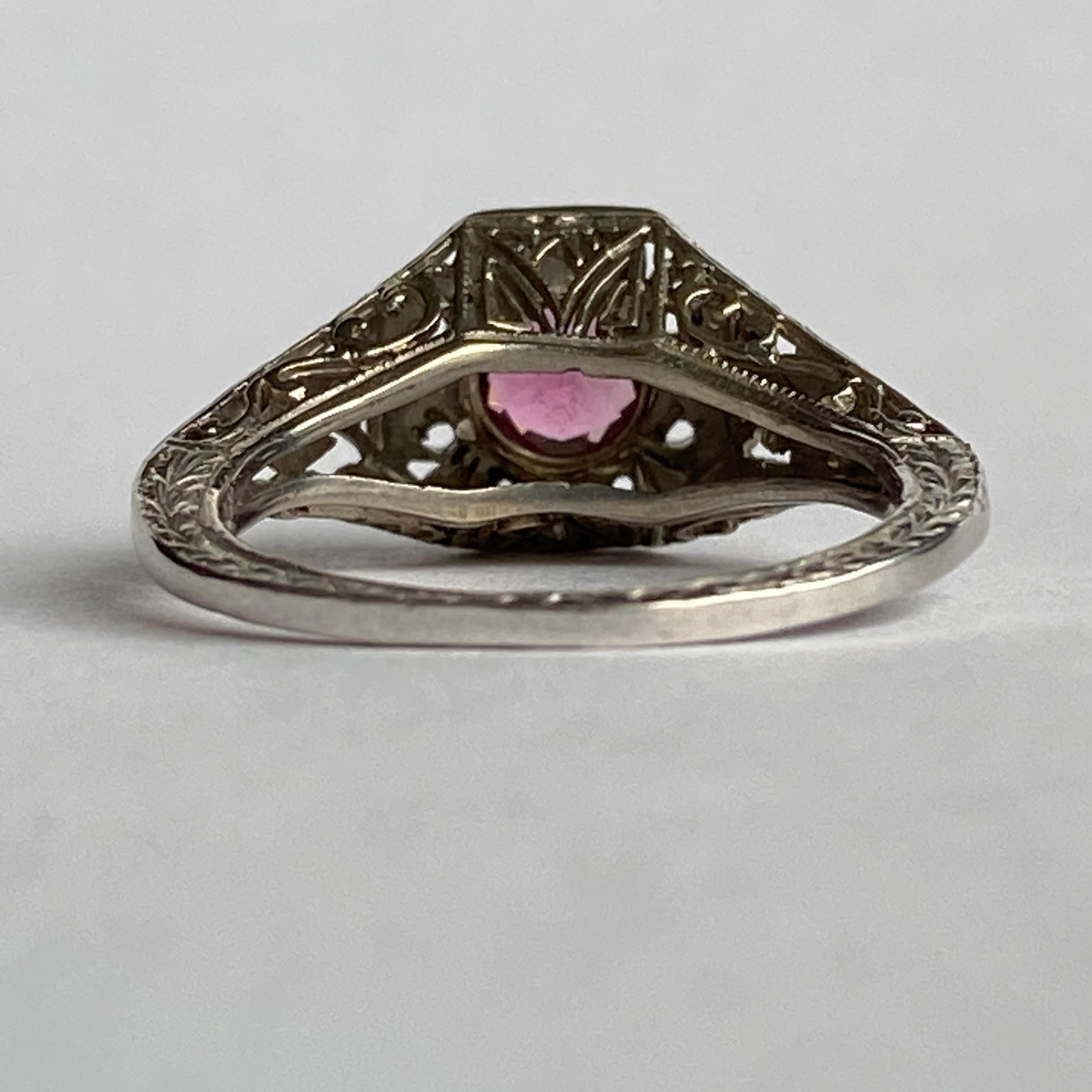 Art Deco 14k Pink Tourmaline Filigree Ring For Sale 12