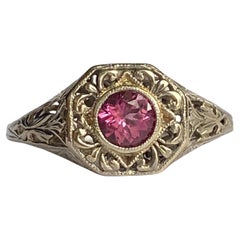 Antique Art Deco 14k Pink Tourmaline Filigree Ring