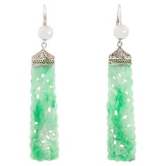 Art Deco 14k/ Platinum Carved Jade Earrings